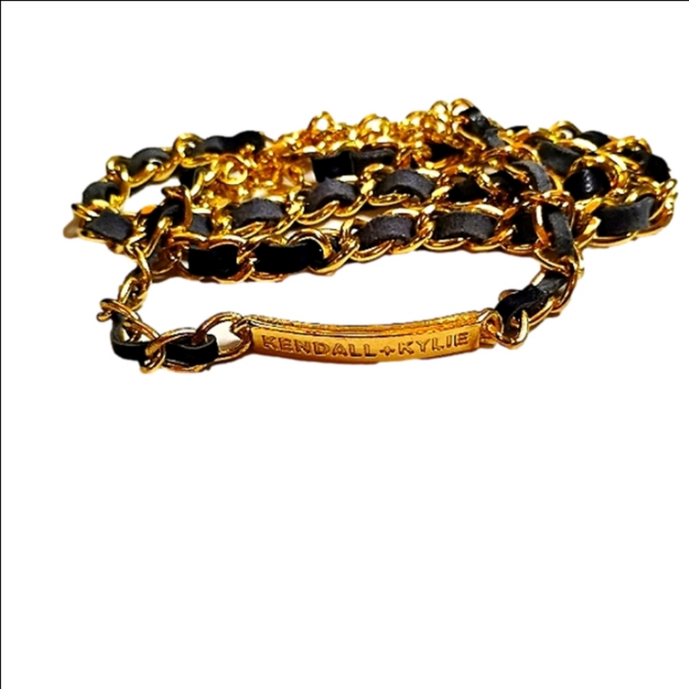 Kendall & Kylie Gold Tone Link with‎ Black Leather Bracelet Trio